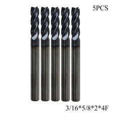 5 PCS 3/16" 4 FLUTE 2" Overall length CARBIDE END MILL - TiALN COATED