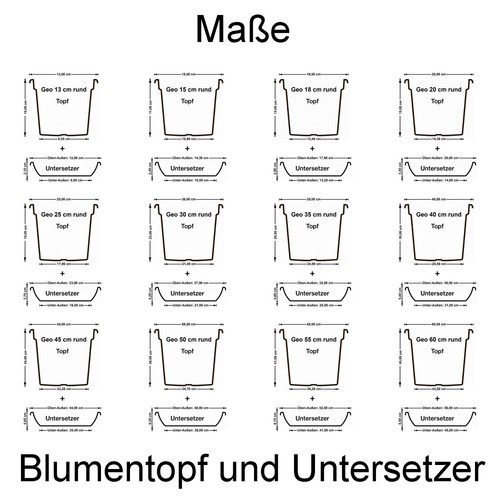 9 Farben 12 Größen Blumentopf mit Untersetzer Pflanzkübel Topf Kübel Blumentöpfe - Bild 2 von 101