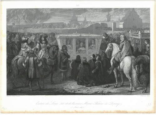 INCISIONE (STAMPA)800 IL RE SOLE LUIGI XIV E MARIA TERESA A DOUAI 1669 28 - Imagen 2 de 2