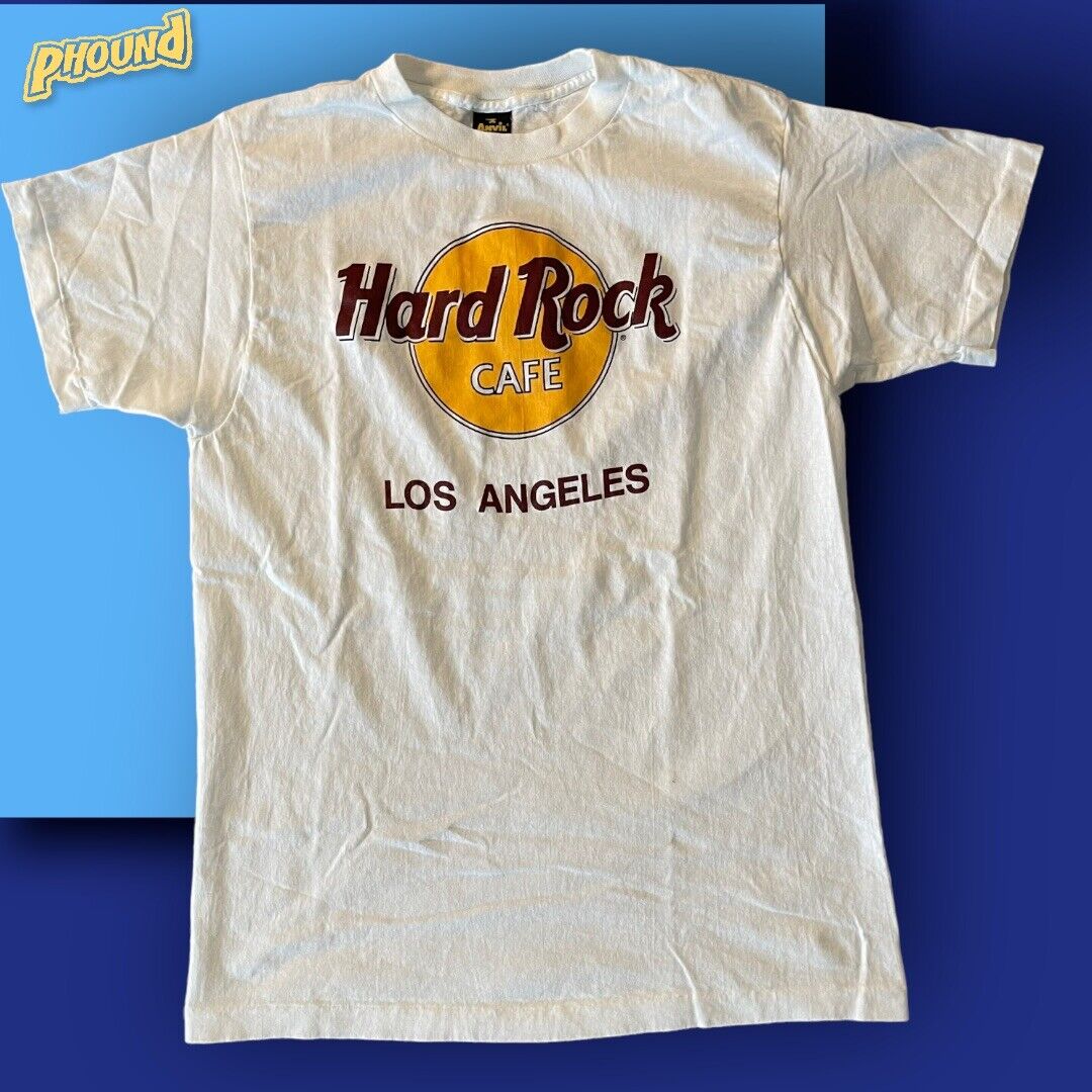 Vtg  HARD ROCK CAFE LOS ANGELES CA T Shirt USA white old logo Anvil L Rare