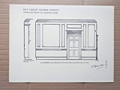 Vertäfeltes Zimmer in der Great George Street 5, Westminster - antiker Druck - 1926