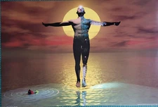 Surreal art, futuristic "A Walk Between Worlds"  by M.L. Walker 36"x24"