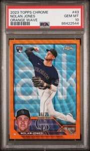 2023 Topps Chrome 43 Orange Wave /25 Refractor Nolan Jones RC Rockies PSA 10 GEM