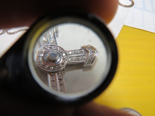 Solid 18K White GOLD DIAMOND CROSS PENDANT & Chain NECKLACE SET religious - Picture 13 of 19