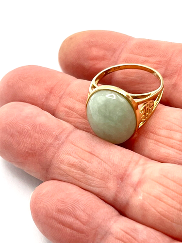 Anillo Vintage QVC Gemas de Oriente Oro 14ct y Jadeíta Estilo Oriental, 4.7g - Imagen 13 de 16