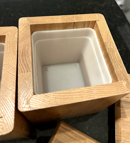 Set of 4 Vintage Light Oak Wood Storage Canister With Lid & Plastic Insert - Picture 12 of 14