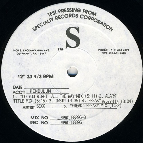 Sexx - You Bring The Freak Outta Me (12", TP) - Picture 3 of 3