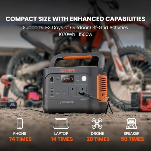 Central Eléctrica Portátil Panel Solar Jackery Explorer 1000 v2+ 100W 1070Wh LiFePO4 - Imagen 8 de 9