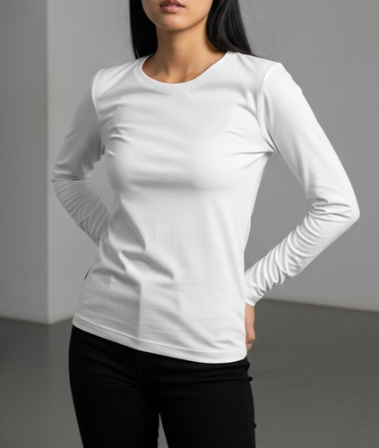 Ladies Marks Straight Fitted Crew Neck Top Cotton Long Sleeve T-Shirt White NEW - Picture 6 of 8