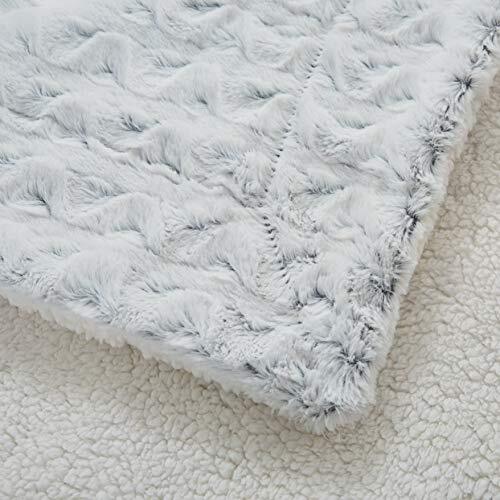 Faux Fur Sherpa Throw Bluish Super Soft Warm Blanket 63x87 White, Grey - Picture 7 of 8
