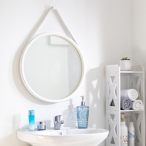 Details About Leather Strap Wooden Wall Mirror Round Hanging White 50 Dia M31w