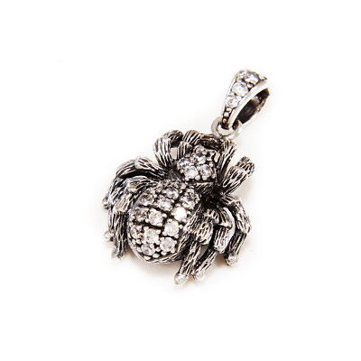 TARANTULA SPIDER WHITE STONE 925 STERLING SILVER GOTHIC BIKER PENDANT SA-025