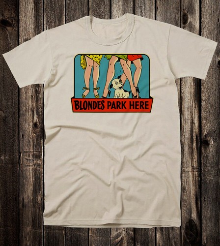 Retro Pinup Girl Tee T Shirt Vintage Mid Century Blondes Park Here Hot Rod - Picture 3 of 7