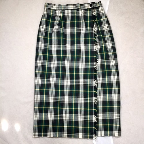Talbots langer Wickelrock Wolle Damengröße 12/14 Schottenkaro grün schwarz ausgefranst - Bild 2 von 12