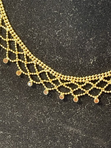 Givenchy Vintage gewebte Spitze goldfarben Perlen Topas farbige Kristalle - Bild 7 von 10