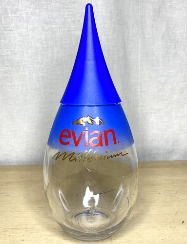 Evian Trinkglas Flasche blau 11" Sammlerstück Millennium 2000 Y2K nicht mehr produziert - Bild 1 von 6