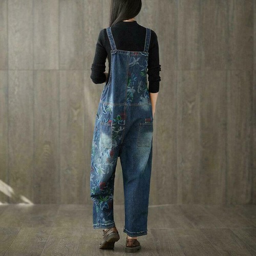Women's Denim Jeans Pants Overalls Straps Jumpsuit Rompers Wide Leg Trousers MON - Picture 5 of 10