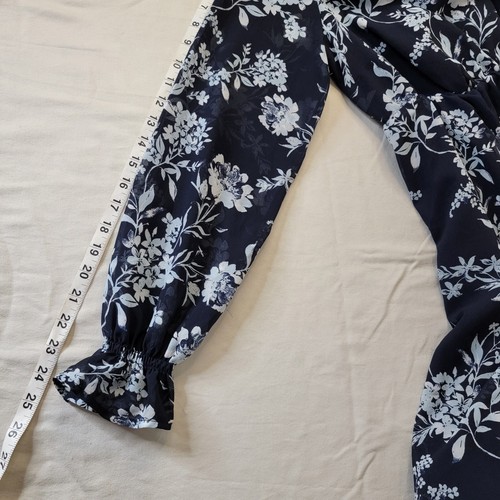 Isabel Maternity Dress Short Navy Floral Flowy Empire Waist Sheer Sleeves S - Picture 19 of 23