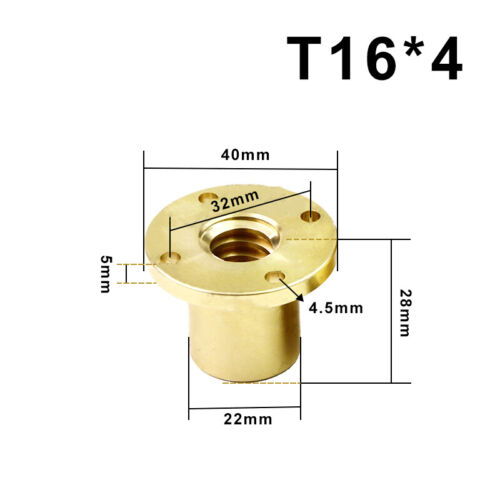 Messing Trapezgewinde Mutter Flanschmuttern T8/T10/T12/T14/T16-T40 Pitch 1-14mm - Bild 21 von 35