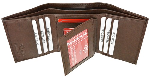 RFID Blocking Men's Leather Classic Trifold Wallet with BOX RFID Brown - Picture 4 of 17