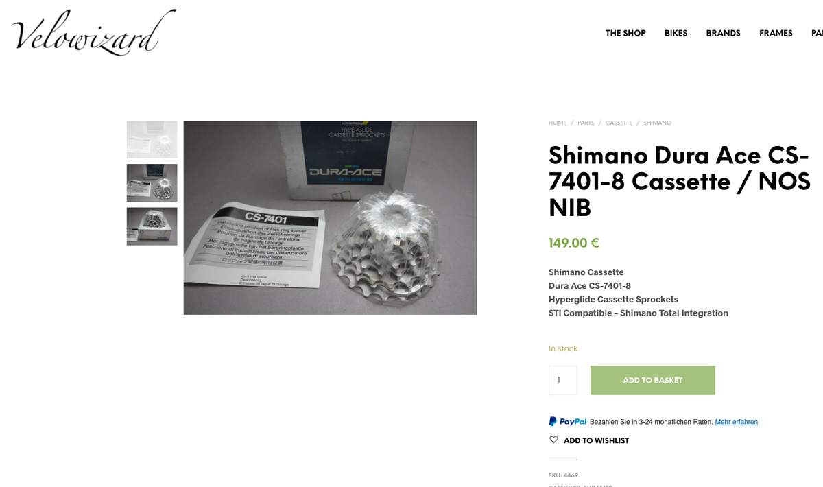 NOS NIB Shimano Dura Ace CS 7401 8 Cassette / 8 Sp / 12-21 / 1990