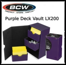 BCW Deck PURPLE Case LX 200 Cards Collection Storage+2 Decks & Tray Safe/Durable