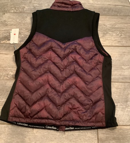 NEW Calvin Klein Perforance Womens-Large Premium Down-Vest, Burgundy & Black - Picture 4 of 8