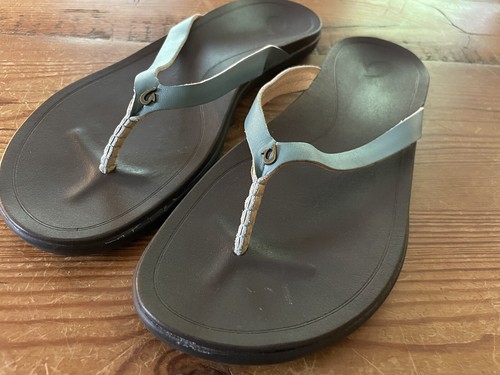 Olukai Womens Blue Leather Comfort Slip On Flip Flop Sandals Sz 10 - Picture 2 of 8