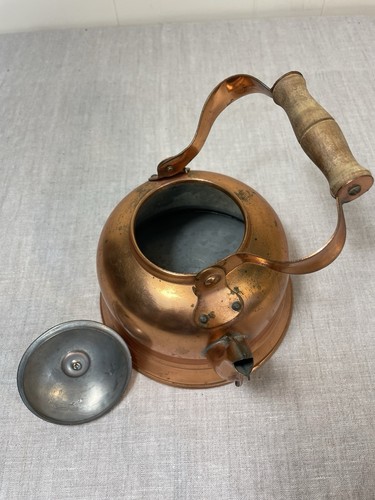 Tetera de cobre macizo de colección mango de madera rústico decoración cocina granja euro - Imagen 4 de 5