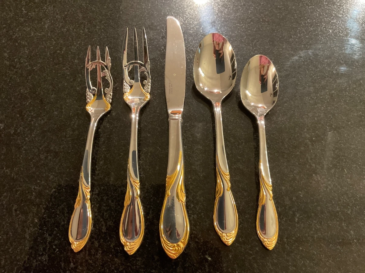 Lot De 5 Cuillères Yamazaki/Patric - Accent Doré - Petite Soupe/poisson - NOS Japon