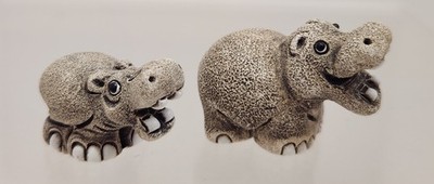 Gabriele'z Peru Pottery Pair Of Baby Hippopotamus W/ Open Mouth Teeth