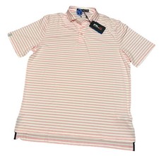 RLX Ralph Lauren Golf Polo Shirt Mens LARGE L Wicking Pink White Striped NEW