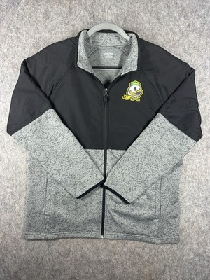 Oregon Ducks Full Zip Jacket Mens L Gray Black Fleece Embroidered Logo