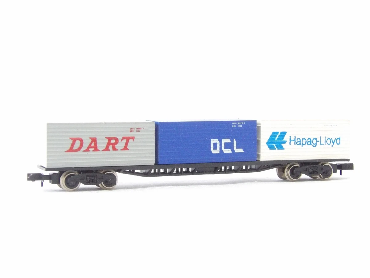 ENDO ( TER ) ????, wagon plat à bogies porte conteneurs N° 19720 chargé
