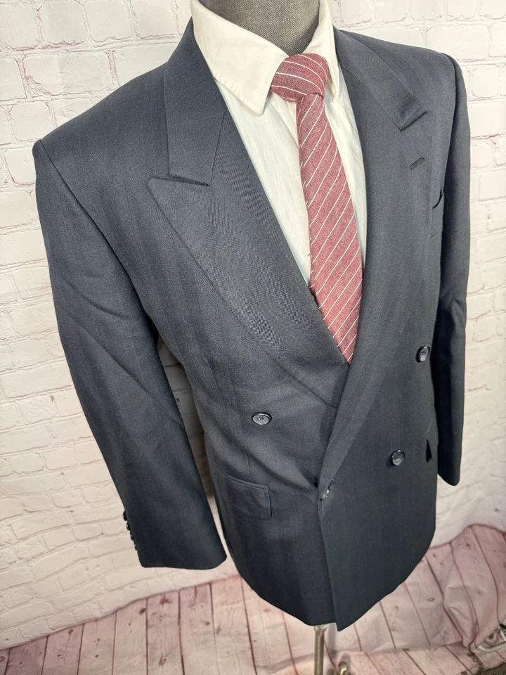 STAFFORD Mens Black PINSTRIPE WOOL Pleated 2 Piece Suit 40S Jacket 35x28 Pant - Image 4 of 4