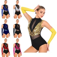 Women Sparkling Sequins Gymnastics Dance Leotard Sparkly Figure Skating Leotard