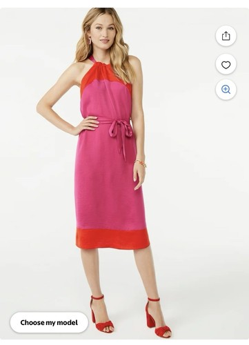 Scoop Women's Halter Top Color Block Midi Dress with Tie at Waist Medium (8-10) - 第 1/17 張圖片