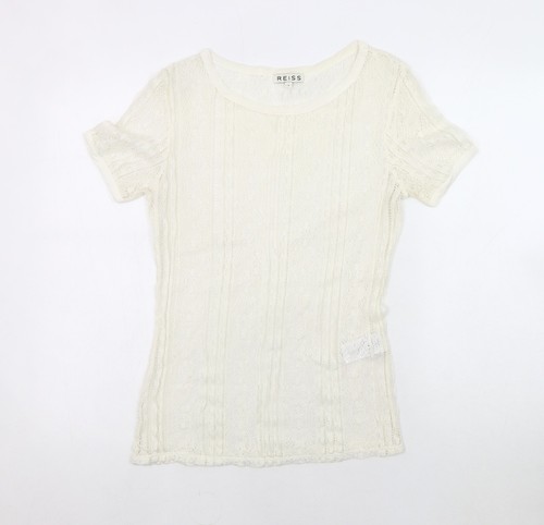 Reiss Damen T-Shirt Elfenbein Spitze S