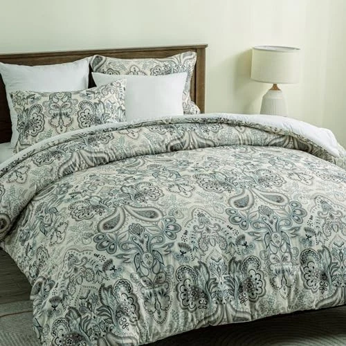  King Size Comforter Set - Damask King (90" x 104") Grayish-blue/Beige/Brown - Image 2 of 4