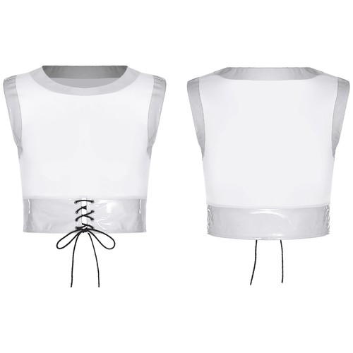 Men Vest Wet Look Shirts Stage Performance Crop Tops Adults Round Neck Party - Picture 18 of 23