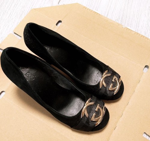 GUCCI Pumps Heel Interlocking Velour Black EU37/US7 61548c - Picture 15 of 24
