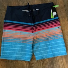 Burnside Men's Blue W/ Stripes Swim Trunks Size 33 Stretch Quick Dry