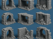 28mm Sci-Fi Wargaming Scatter Terrain,  9 Different Destroyed Wall Sections