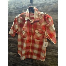 Wrangler Mens Short Sleeve Western Snap Plaid Shirt Orange Cream Small 112368510