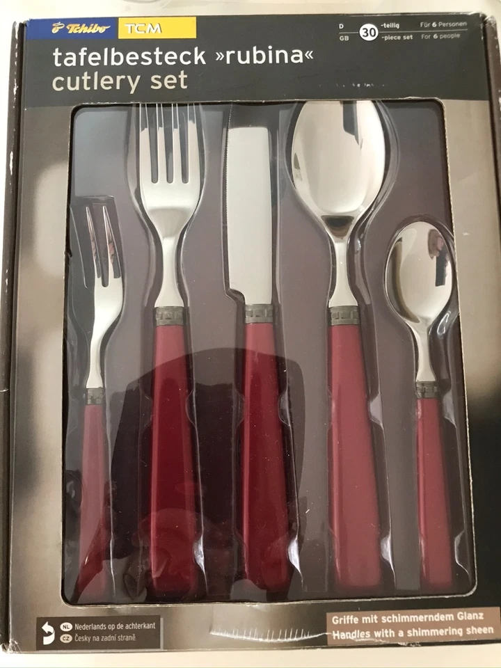 TCM Tchibo 30tlg. Tafel Besteck RUBINA Bordeaux Rot für 6 Pers. fast NEU - Bild 2 von 4