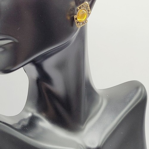 Honigfarbene Glas Oval Cabochon Art Deco Design Vintage Ohrstecker - Bild 22 von 24