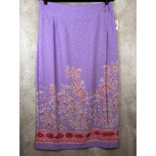 NWT VTG Sag Harbor Maxi Skirt Womens 18 Purple Paisley Floral Faille Faux Wrap