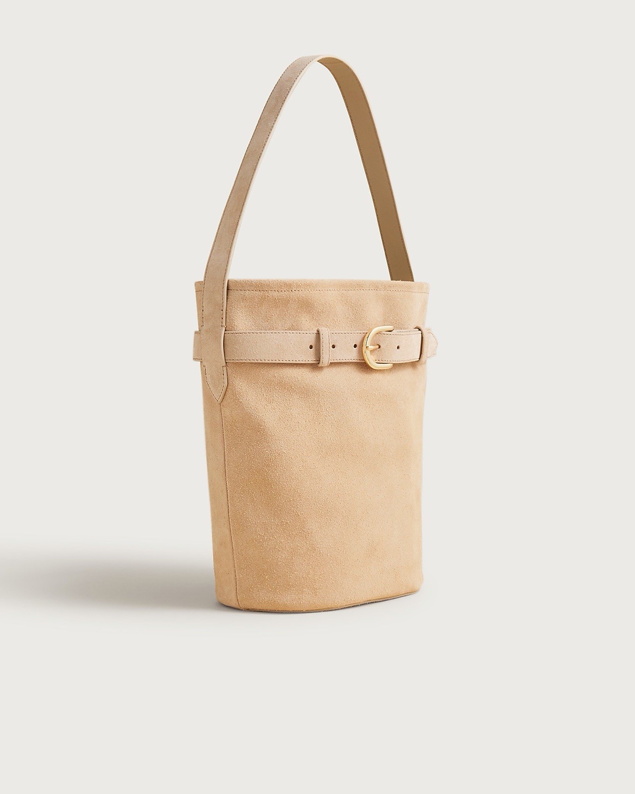 J.Crew Luxe Berkeley Belted Bucket Bag Purse In Suede Hot Dessert Khaki Tan
