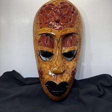 Hand Carved Indonesian Wood large Mask Wall Art Hang Tribal Mask 13