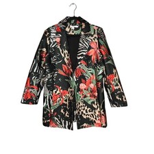 Chico s Professional Business Jacquard Black Red Animal Print Topper Blazer
